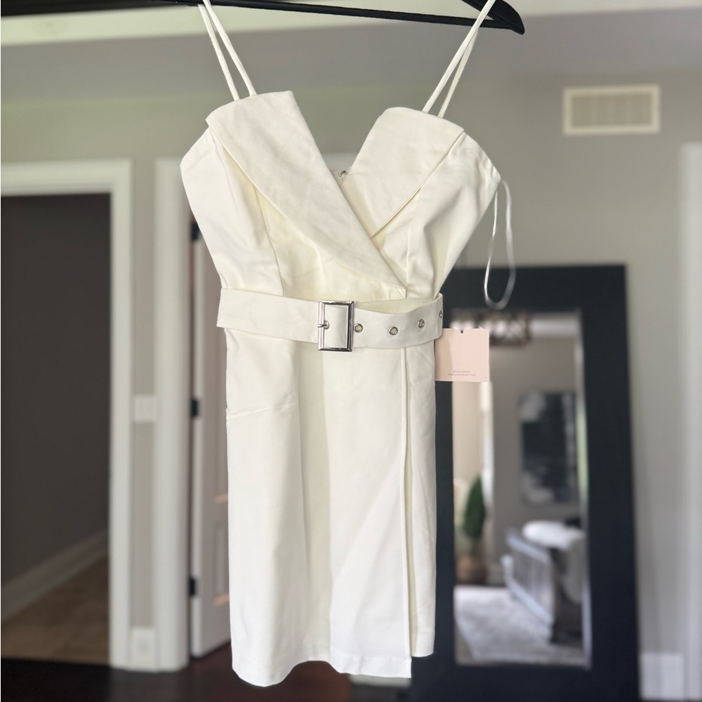 Elegant White Belted Dress